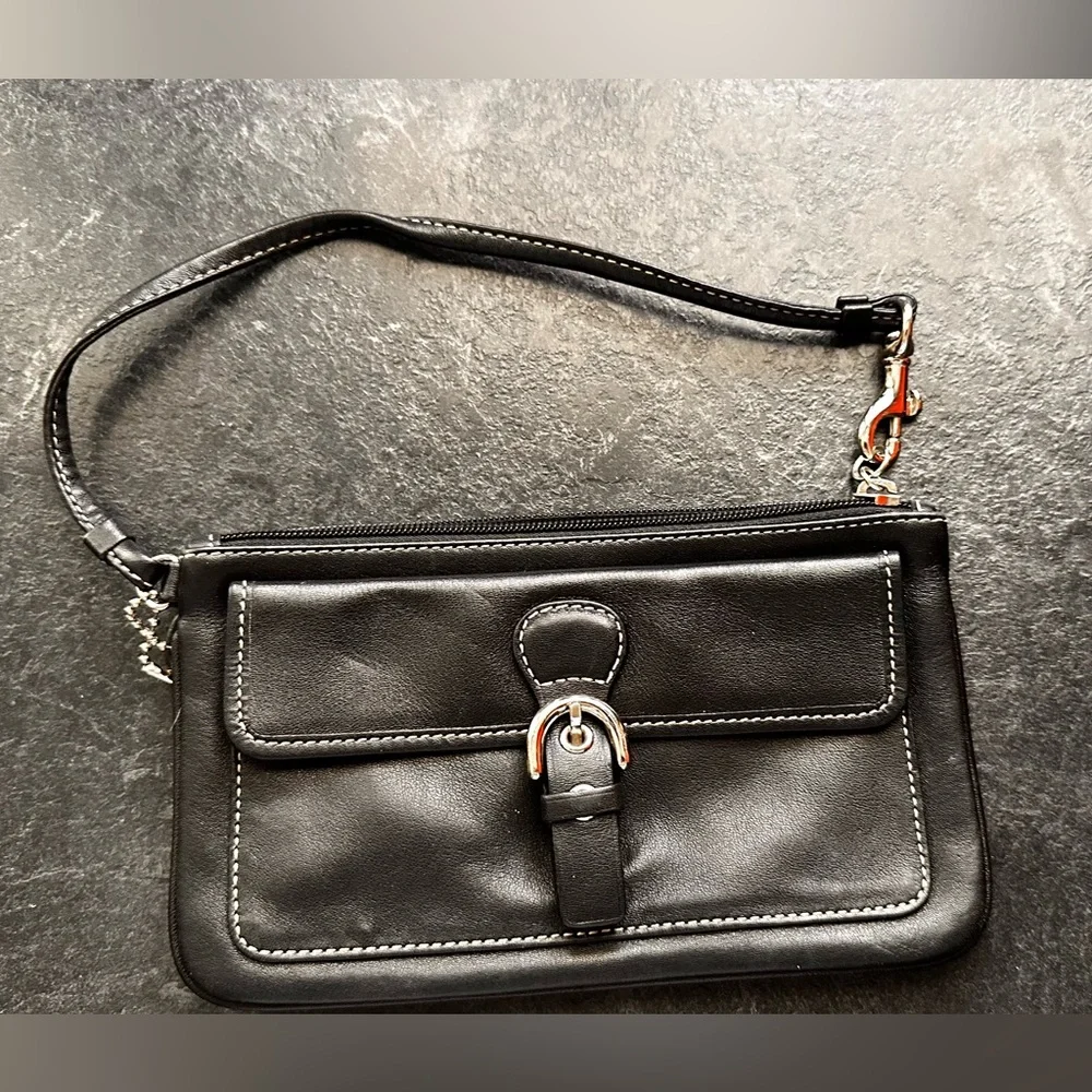Coach Black Leather Wristlet - Picture 1 of 7